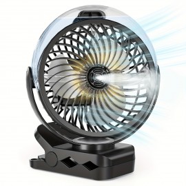 Portable Rechargeable Clip-On Fan with Water Tank, LED Light & Hook - 3 Speeds, 2 Mist Modes, 360° Rotation, USB Charging, Foldable Design for Golf Cart, Travel, Treadmill, Outdoor Use (BLACK), Portable Fan, Travel Cooling, Sleek Fan Design, Durable Construction, Fan For Room Big Size, Fan Blade, Mini Fan, Clip Fan, Rechargeable Fan, Electric Fan, Ventilator