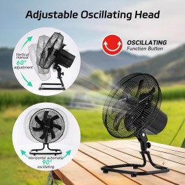 Rechargeable Floor Fan with 20W Solar Panel & 8000mAh Battery - Heavy-Duty All-Metal Body, Quiet Brushless Motor, Oscillating (90° Auto/60° Manual), Portable Cooling Fan for Outdoor Camping, Picnics, Parties
