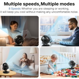 Desk Fan for Bedroom with Remote, 25dB Ultra Quiet Table Fan, High Velocity Cooling for Office.3 Modes, 8 Speeds, 9H Timer, Automatic Oscillation Fan