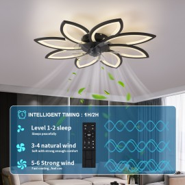 1pc Modern LED Semi-Recessed Ceiling Fan Light - Adjustable Brightness, 3 Color Options, 6 Speeds, Silent Motor, Remote Control, Decorative Lighting for Hotel, Living Room and Bedroom