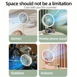 Sleek High-End Intelligent Desktop Fan with Multifunctional Lamp, Wall-Mountable & Hanging Design, Remote-Controlled Oscillation, Quiet Operation at Low Noise Levels, USB Rechargeable, Lithium Battery, Ideal for Various Settings, Standing Fa