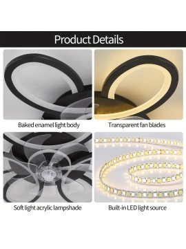1pc, Remote Control LED Ceiling Fan with Light, Flower Shaped Ceiling Fan Light, 3 Light Colors, Dimmable Modern Low Profile Recessed Ceiling Fan Suitable for Kitchen, Bedroom, Commercial Lighting Suitable for Living Room, Dining Room, Coffee Shop, Shopping Mall, Very Suitable for Summer