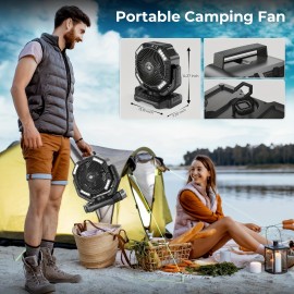Portable Camping Fan with LED Lantern & Remote Control - 40000mAh Rechargeable Battery- USB Fan, Auto-Oscillating Oscillator, 4-Speed/4-Timer, Low Voltage (36V) for Outdoor, Power Outages, Hurricane Emergencies, Jobsite Cooling System
