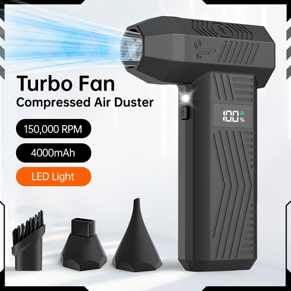 Turbo Fan, Compressed Air Duster, Violent Fan - 150000RPM Electric Air Duster for Cleaning Keyboard&PC 4 Gears Adjustable Rechargeable Cordless Jet Dry Blower Air Blower for Car and Home
