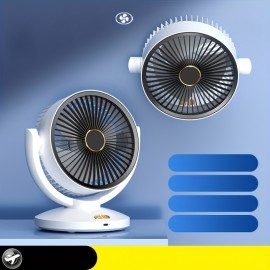 [USB Rechargeable Fan] Wall-Mounted USB Rechargeable Fan with Wind Speed Adjustment, 1800mAh Battery & Compact Design for Home, Office, School, Camping - Summer Cooling Essential, Office Airflow Fan, Durable Plastic Body