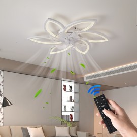 [6-Speed LED Ceiling Fan] 3-Color Dimmable Modern Flower-Shaped LED Ceiling Fan with Light and Remote Control | 6-Speed Adjustable, Detachable Acrylic Shade, One-Click Switch for Reverse Rotation | Ideal for Living Room, Bedroom, Kitchen, Garage, and Commercial Spaces