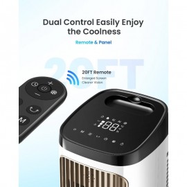 Portable Evaporative Tower Fan Cooler with Cooling Packs - 80° Oscillation, 3 Speeds/4 Modes, 12H Timer & 20ft Remote Control, for /Office Air Cooler, No Required (Compatible with Cooling Packs)