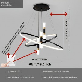 [Modern LED Chandelier] Modern Double Ring LED Chandelier | Adjustable Hanging Line, Three-Color Dimmable (Warm White/Cool Daylight/Neutral), Semi-Flush Mount or Pendant Lighting, Hardwired Ceiling Light for Dining Room, Living Room, Bedroom - Compatible with Standard Dimmer Switches