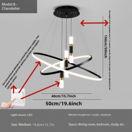 [Modern LED Chandelier] Modern Double Ring LED Chandelier | Adjustable Hanging Line, Three-Color Dimmable (Warm White/Cool Daylight/Neutral), Semi-Flush Mount or Pendant Lighting, Hardwired Ceiling Light for Dining Room, Living Room, Bedroom - Compatible with Standard Dimmer Switches