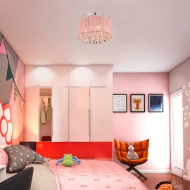 Modern Pink Crystal Chandelier – Elegant Flush Mount Ceiling Fixture with Adjustable Height, Perfect for Living Room, Bedroom, Kitchen & Bathroom, E14 Base (Bulbs Not Included)