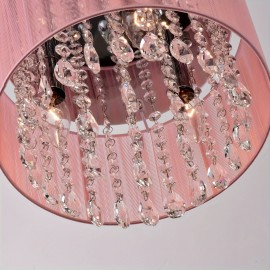 Modern Pink Crystal Chandelier – Elegant Flush Mount Ceiling Fixture with Adjustable Height, Perfect for Living Room, Bedroom, Kitchen & Bathroom, E14 Base (Bulbs Not Included)