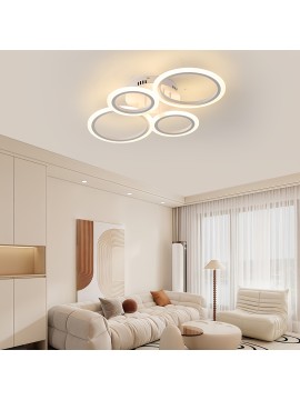[Modern LED Ceiling Light] Modern 3-Color LED Ceiling Light | 4-Ring Acrylic Lampshade, Semi-Flush Installation, Metal, Hard Wiring, Switch Control - Suitable for Dining Rooms, Bedrooms, Living Rooms, Studies, 85V-265V