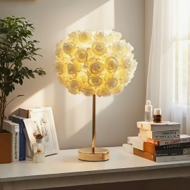 1-in-1 Rose Table Lamp with Dimmable RGB Color Changing (Pink Roses) - USB-Powered Plug-in Bulb, Metal Base & Glossy Dome Shade for Bedroom, Living Room, Weddings, Parties - Decorative Gift for &