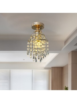[Halloween & Christmas Decor] 1pc Modern Golden Crystal Chandelier - Semi-Flush Mount Ceiling Light With E27 Bulb Base, Hardwired 110-240V, No Wiring Needed For Bedroom, Balcony, Hallway, Halloween & Christmas Decor, Chandelier For Living Room, Balcony Lighting