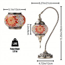 Turkish Mosaic Table Lamp, Moroccan Style Table Lamp with Metal Base 3 Colors Handmade Swan Neck Mosaic Glass Bedside Lamp for Bedroom and Living Room (LED Bulb Included)