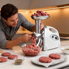 Meat Mincer - Electric Meat Grinder Household Multifunctional Mincer Sausage Stuffer Food Processor US 110V White