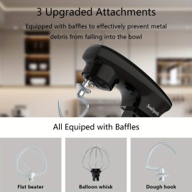 1pc Kitchen Stand Mixer, 3-IN-1 10-speed Tilting Mixer With Pulse Button, Including 5.5QT Stainless Steel Bowl, Dough Hook, Mixer, Egg Mixer, Spatula-Black