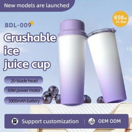 Portable Gradient Color 304 Stainless Steel Juicer Cup, Long-Lasting Temperature Lock for Hot & Cold, Powerful Ice Crushing, Wireless Portable 21.98oz, Large Capacity for Smooth Drinking, 20 Blades, USB Charging, for Snow Slush, Milkshakes & Iced
