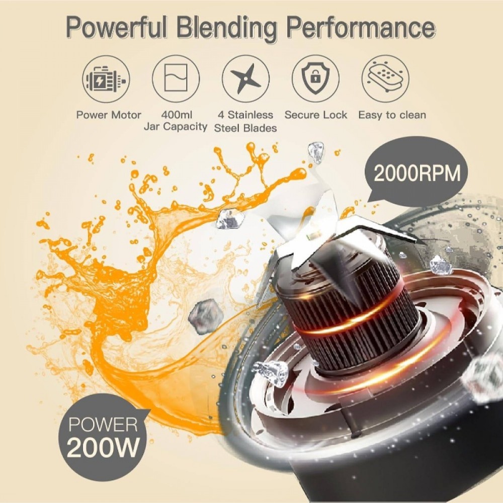 Personal Blender with 14oz Glass Jar & 4 Stainless Steel Blades - 20000 RPM Powerful Motor, BPA-Free Retro Portable Cordless Blender (Battery-Powered, Non-) for Smoothies, Shakes, Juices - Lightweight Pink Kitchen Blender with Ergonomic Handle