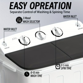 19/22/32lb Capacity Compact Portable Double Drum Washing Machine with Free 10 Hangers & Drying Rod - Heavy-Duty Drum Washer, Energy-Efficient 5-Tier Motor, Space-Saving for Small Loads, Camping, RV, Apartments ( Plug, 110V)