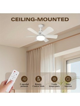 1 Set 20-Inch Modern White Ceiling Fan Light with Remote Control, 3-Speed Wind and Dimmable LED, Switchable Color Temperature, Energy-Efficient Design