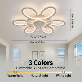 1pc, Remote Control LED Ceiling Fan with Light, Flower Shaped Ceiling Fan Light, 3 Light Colors, Dimmable Modern Low Profile Recessed Ceiling Fan Suitable for Kitchen, Bedroom, Commercial Lighting Suitable for Living Room, Dining Room, Coffee Shop, Shopping Mall, Very Suitable for Summer