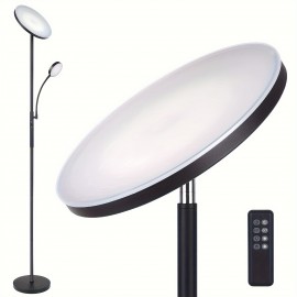 2-Way LED Floor Lamp with Remote & Touch Control, 27W/2300LM Main Light & 7W/350LM Reading Light, 4 Adjustable Color Temperatures (5000K-100% Brightness), Metal Standing Lamps for Home & Office