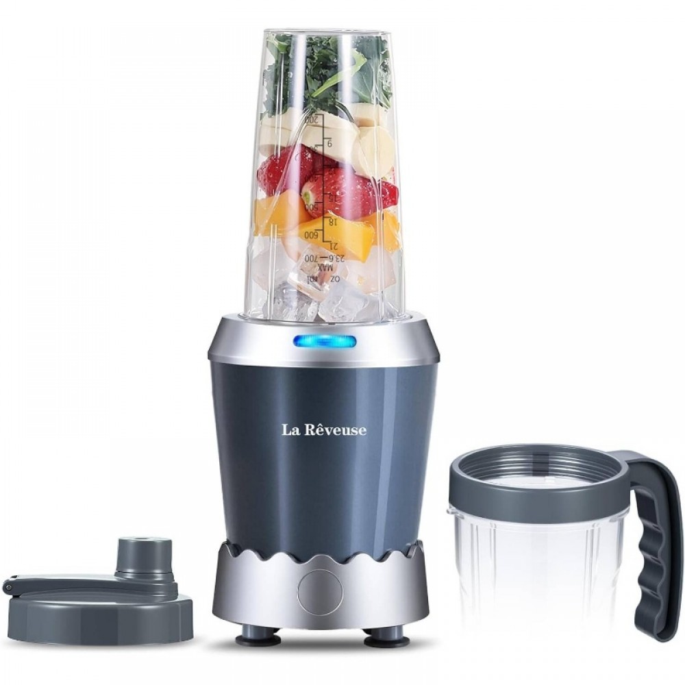 Personal Size 1000W /Plug-in Smoothie Blender Pro with 24oz to-Go Cup - High-Speed Blender for Smoothies, Protein Shakes, Food Prep, Portable Blending Machine, Compatible with /Outlet Power (Gray)