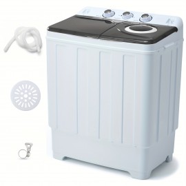 28lbs Capacity Portable Washing Machine Twin Tub - Compact Washer And Spinner Dryer Combo With Drain Pump - Semi Automatic Washing Machine For Apartments, Dorms, RVs, Camping