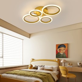 [Modern LED Ceiling Light] Modern 3-Color LED Ceiling Light | 4-Ring Acrylic Lampshade, Semi-Flush Installation, Metal, Hard Wiring, Switch Control - Suitable for Dining Rooms, Bedrooms, Living Rooms, Studies, 85V-265V