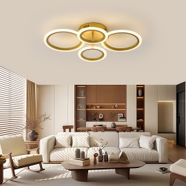 [Modern LED Ceiling Light] Modern 3-Color LED Ceiling Light | 4-Ring Acrylic Lampshade, Semi-Flush Installation, Metal, Hard Wiring, Switch Control - Suitable for Dining Rooms, Bedrooms, Living Rooms, Studies, 85V-265V