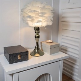 Modern Table Lamp with Golden Base - USB-Powered, Switch-On/Off, Bell-Shaped Shade, Polished Metal Base, Fabric Shade, Ideal for Bedroom & Living Room Decor, Bedroom Table Lamp | Modern Table Lamp | Usb Powered Lamp, Table Lamp For Living Room