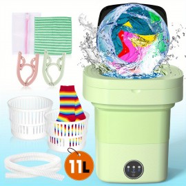Portable 11-liter Mini Washer With Foldable Design For Travel, Camping, Apartments, Dormitories, And Clothes, Socks, And Underwear Features Three Intelligent Cleaning Modes