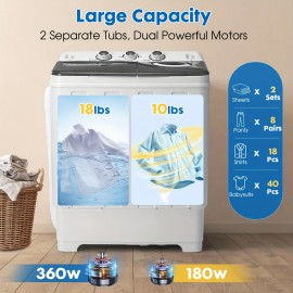 Portable Laundry Washer And Dryer Combo, Twin Tub Washing Machine with 18lbs Wash & 10lbs Spin Capacity, Compact Mini Washer with Built-in Drain Pump for Small Spaces, Apartments, Dorm Rooms, RV Travel, And Outdoor Use, Portable Washing Machine, Washing Machine And Dryer Combo, Washer And Dryer Set, Portable Washer And Dryer, Laundry Washer, Rv Laundry Solution, Dorm Room Essentials, Spacesaving Appliance, Twin Tub Design, Reliable Washing Machine, Sturdy Build, Spin Dryer Combo
