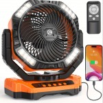Portable Camping Fan with LED Lantern & Remote Control - 40000mAh Rechargeable Battery- USB Fan, Auto-Oscillating Oscillator, 4-Speed/4-Timer, Low Voltage (36V) for Outdoor, Power Outages, Hurricane Emergencies, Jobsite Cooling System